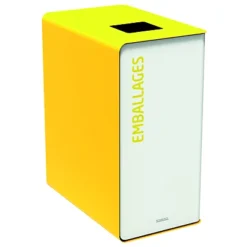 Borne De Tri Sélectif 90l Sans Serrure - Support Sac - Cubatri - Blanc / Jaune Colza - Emballages - Ouverture 170x170mm