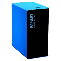 Borne De Tri Sélectif 90l Avec Serrure - Support Sac - Cubatri - Manganese / Bleu Ciel 5015 - Papiers Confidentiels - Fente Securisee Avec Deflecteur + Serrure Cle Plate