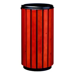 Corbeille à Poser Ou à Fixer Zeno Protec- 80l - Lattes Bois / Avec Couvercle Plein- Tête Et Corps En Acier Galvanisé Poudre Gris Manganese