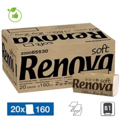 Essuie-mains Enchevêtrés Renova Zig-Zag Soft, 20 Paquets De 160