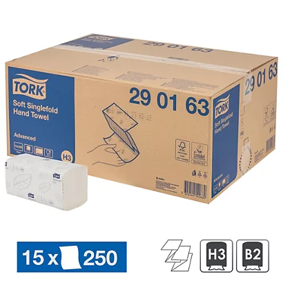 Essuie-mains Enchevêtrés Tork Soft Singlefold H3, 15 Paquets De 250 3 Essuie-mains Enchevêtrés Tork Soft Singlefold H3, 15 Paquets De 250
