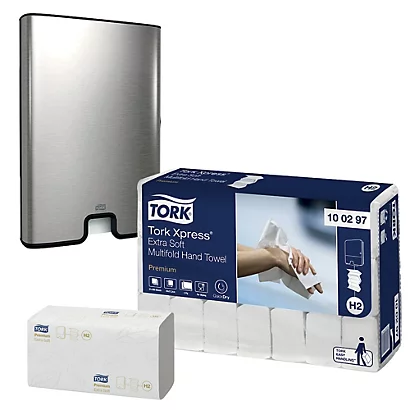 Essuie-mains Pliés Tork, Kit Distributeur Inox + 3150 Essuie-mains 3 Essuie-mains Pliés Tork, Kit Distributeur Inox + 3150 Essuie-mains