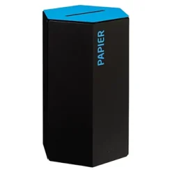 ROSSIGNOL Corbeille De Tri Selectif 50l - Sans Serrure - Hexatri - Tri Papier - Gris Manganese / Bleu Ciel