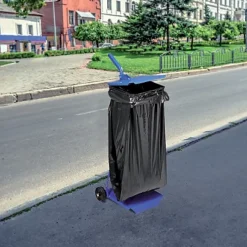 Support Sac Poubelle 2 Roues Avec Couvercle Bleu 110 L -Nettoyage Outils Boutique support sac poubelle 2 roues couvercle bleu 110 482360 1