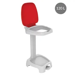 Support Sac Poubelle 2 Roues à Pédale Gilac Avec Couvercle Rouge 120 L -Nettoyage Outils Boutique support sac poubelle 2 roues p dale gilac couvercle rouge 120 463814 2