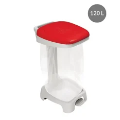 Support Sac Poubelle 2 Roues à Pédale Gilac Avec Couvercle Rouge 120 L