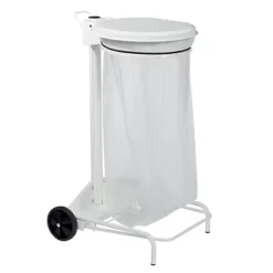 Support Sac Poubelle 2 Roues à Pédale Rossignol Collecroule Avec Couvercle Blanc 110 L