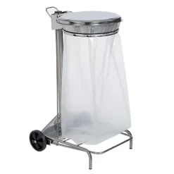 Support Sac Poubelle 2 Roues à Pédale Rossignol Collecroule Avec Couvercle Inox 110 L