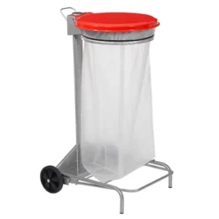 Support Sac Poubelle 2 Roues à Pédale Rossignol Collecroule Avec Couvercle Rouge 110 L