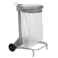 Support Sac Poubelle à Roulettes Rossignol Gris Métal Avec Couvercle 50 L