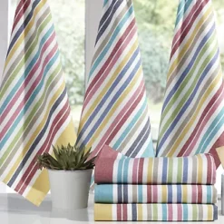 Torchons Vaisselle Coton Calitex 50 X 70 Cm Rayés, Lot De 6